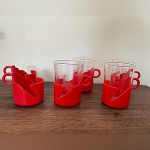 Vintage set of 4 MCM Glasses with Red Holders
